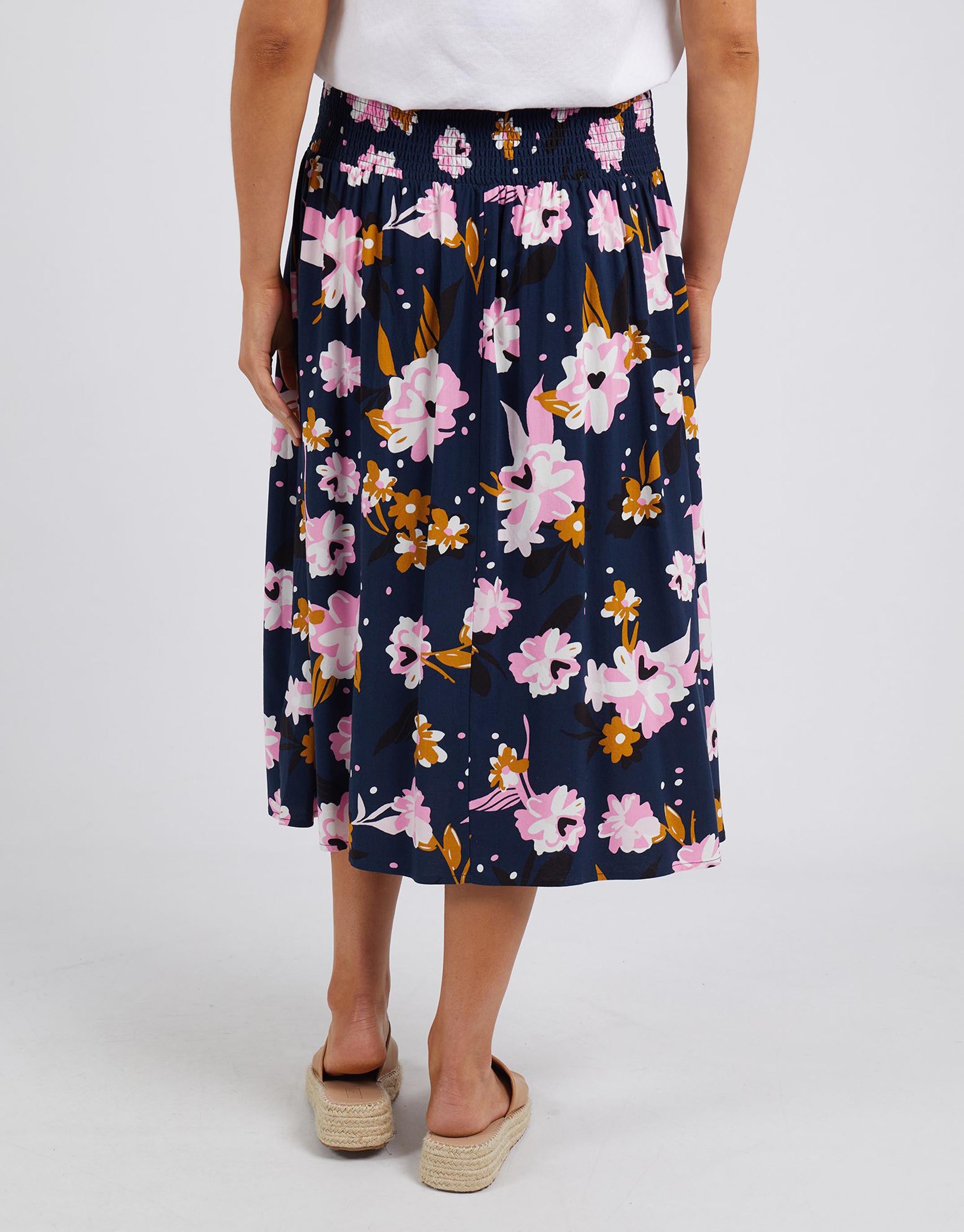 Valentina Shirred Skirt - Navy Floral