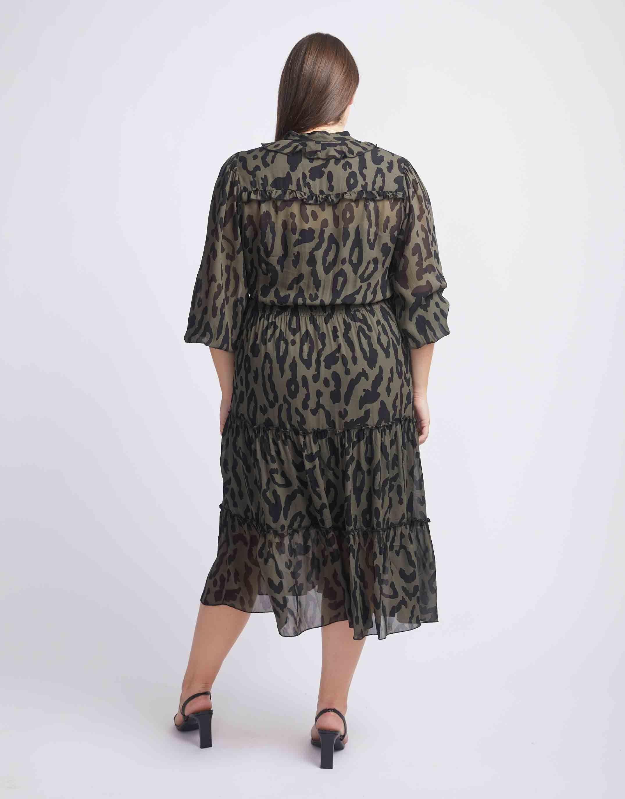 fate-and-becker-plus-size-dreaming-frill-neck-tiered-midi-dress-khaki-animal-womens-plus-size-clothing