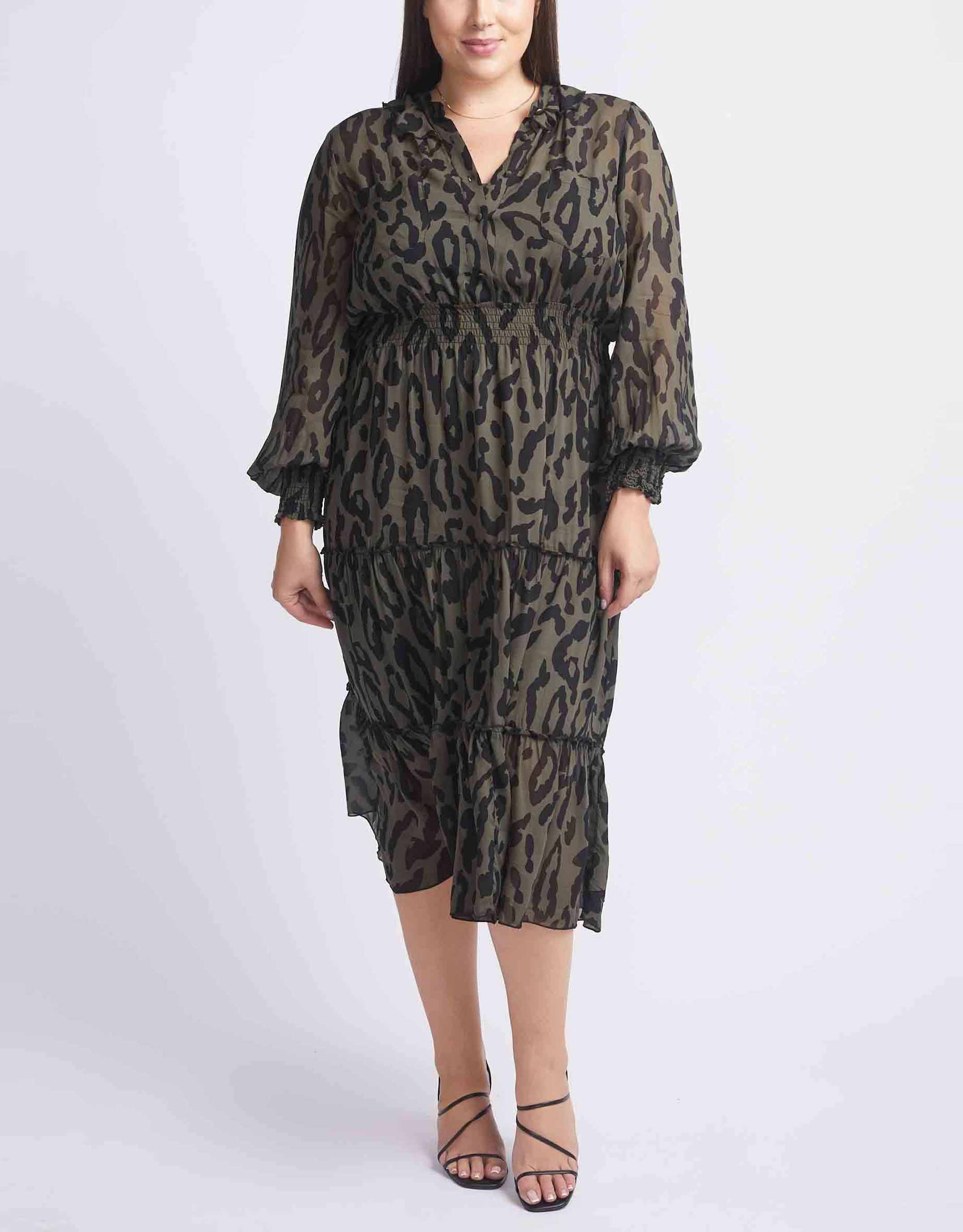 fate-and-becker-plus-size-dreaming-frill-neck-tiered-midi-dress-khaki-animal-womens-plus-size-clothing