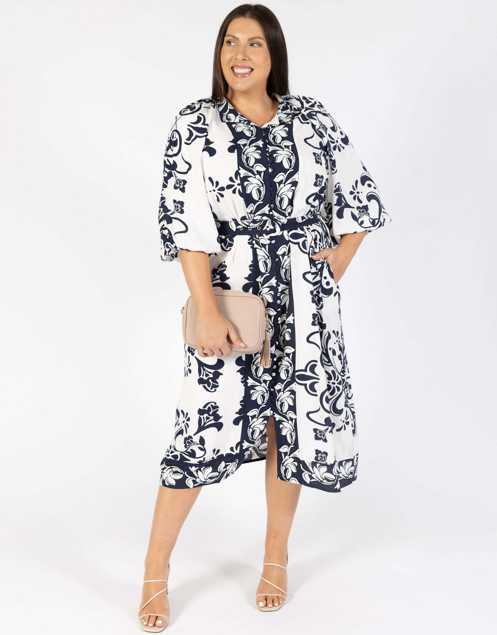 Plus Size Lovefool Midi Shirt Dress - Blue Floral