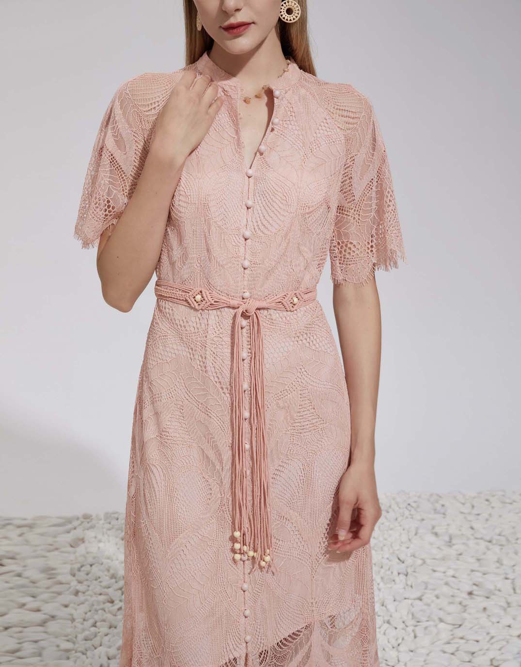 Lilou Lace Long Dress - Dusty Pink