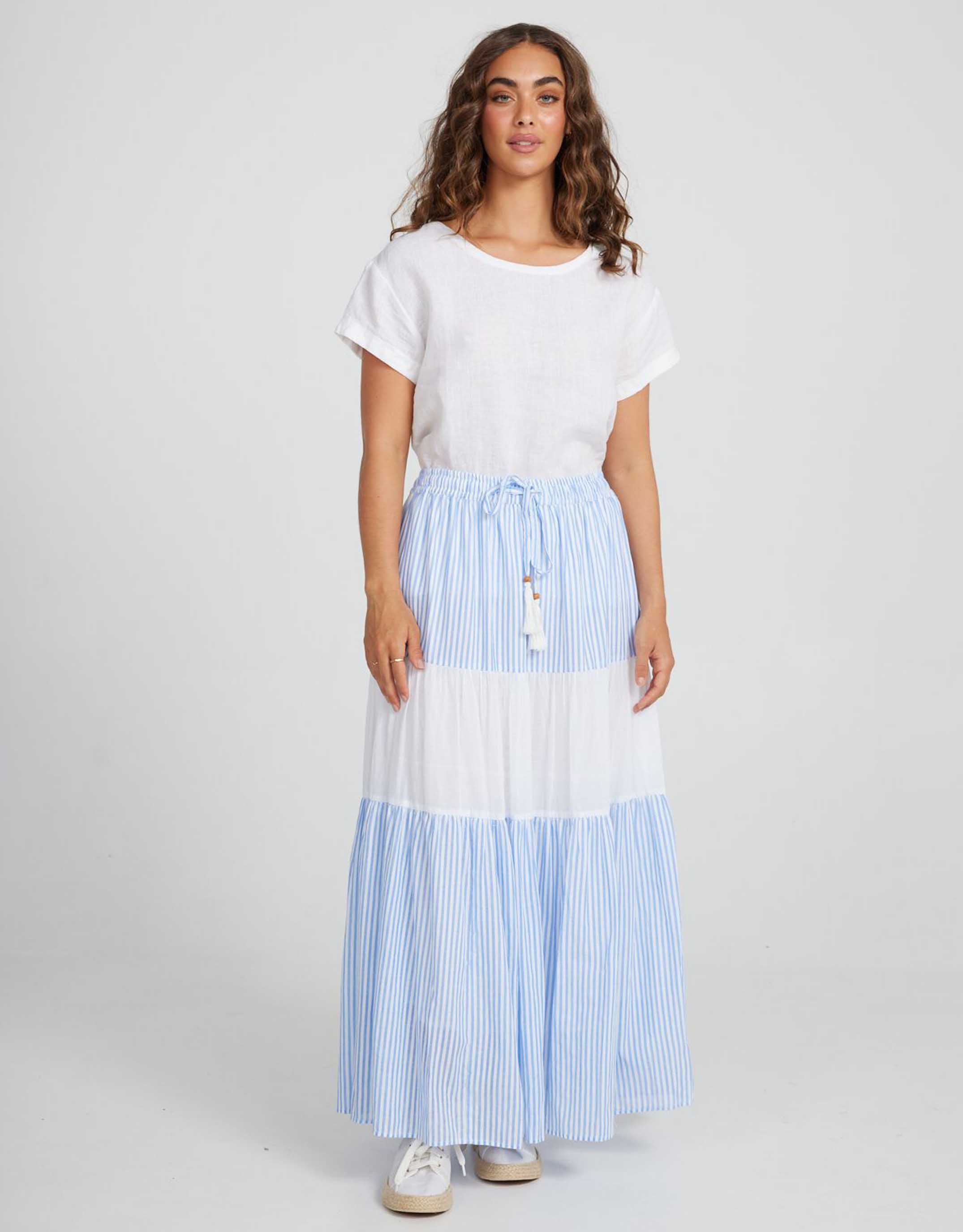 Island Blocked Maxi Skirt - Marina Blue Stripe/White