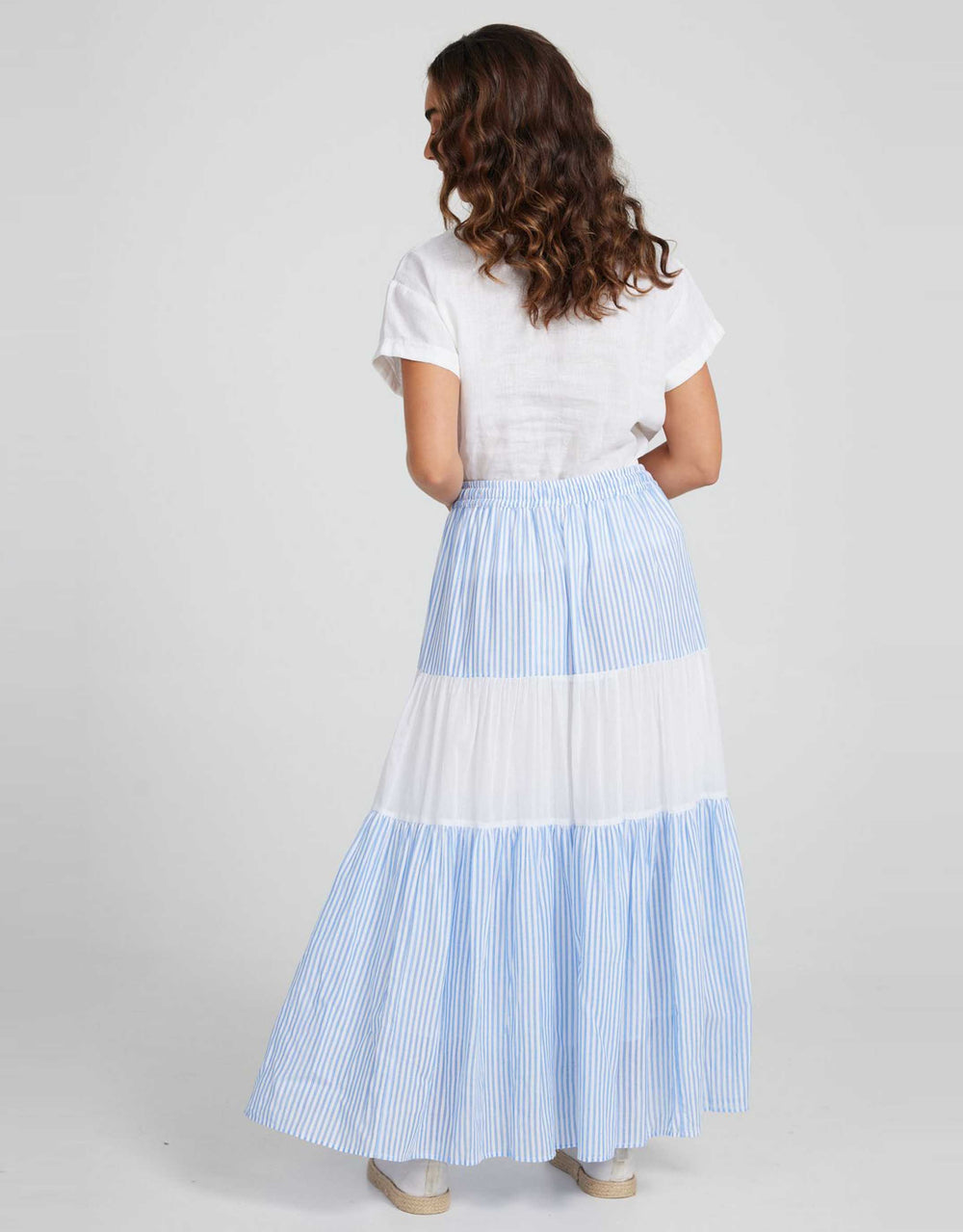 Island Blocked Maxi Skirt - Marina Blue Stripe/White