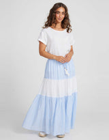 Island Blocked Maxi Skirt - Marina Blue Stripe/White