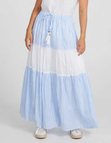 Island Blocked Maxi Skirt - Marina Blue Stripe/White