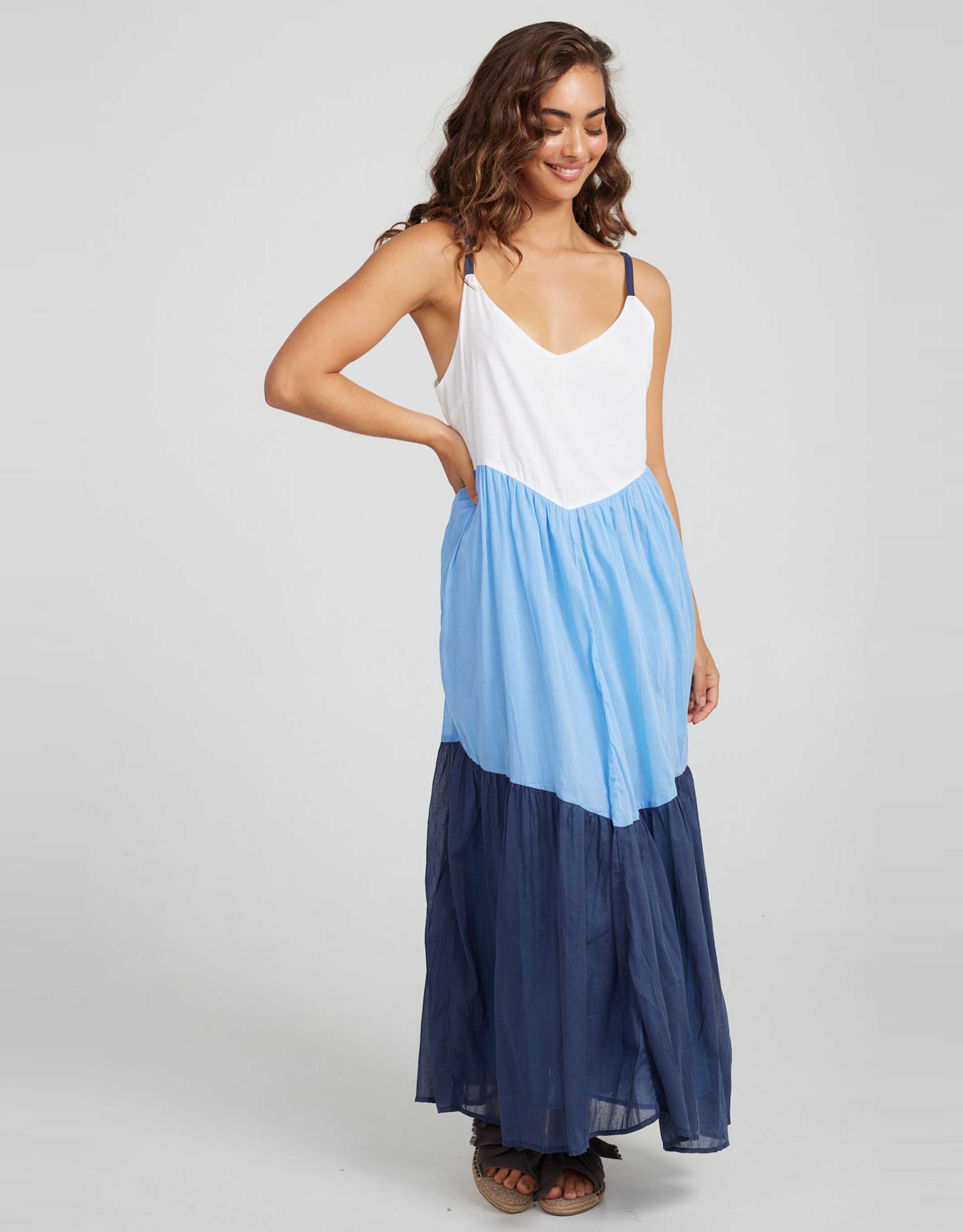 Mexicola Dress - White/Marina Blue/Navy