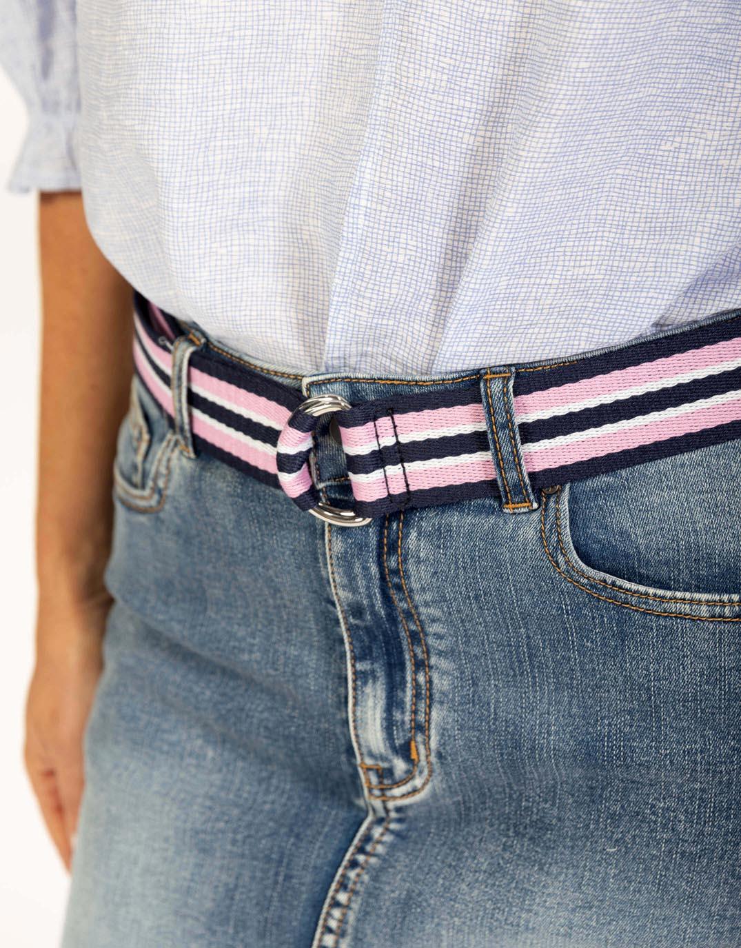 Portsea D-Ring Belt - Navy/Pink