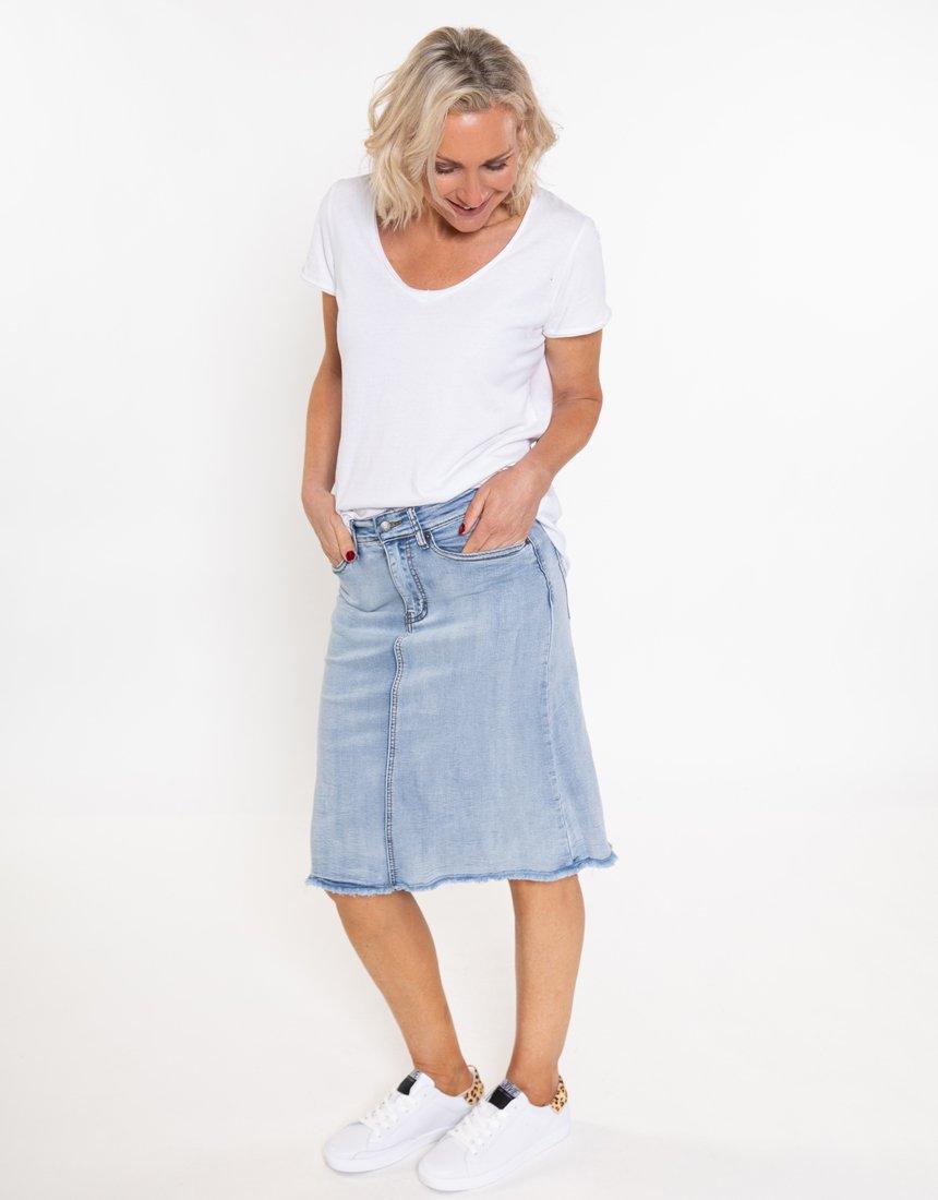 Frayed Denim Skirt - Light Denim PQ Collection - Plus Size Clothing