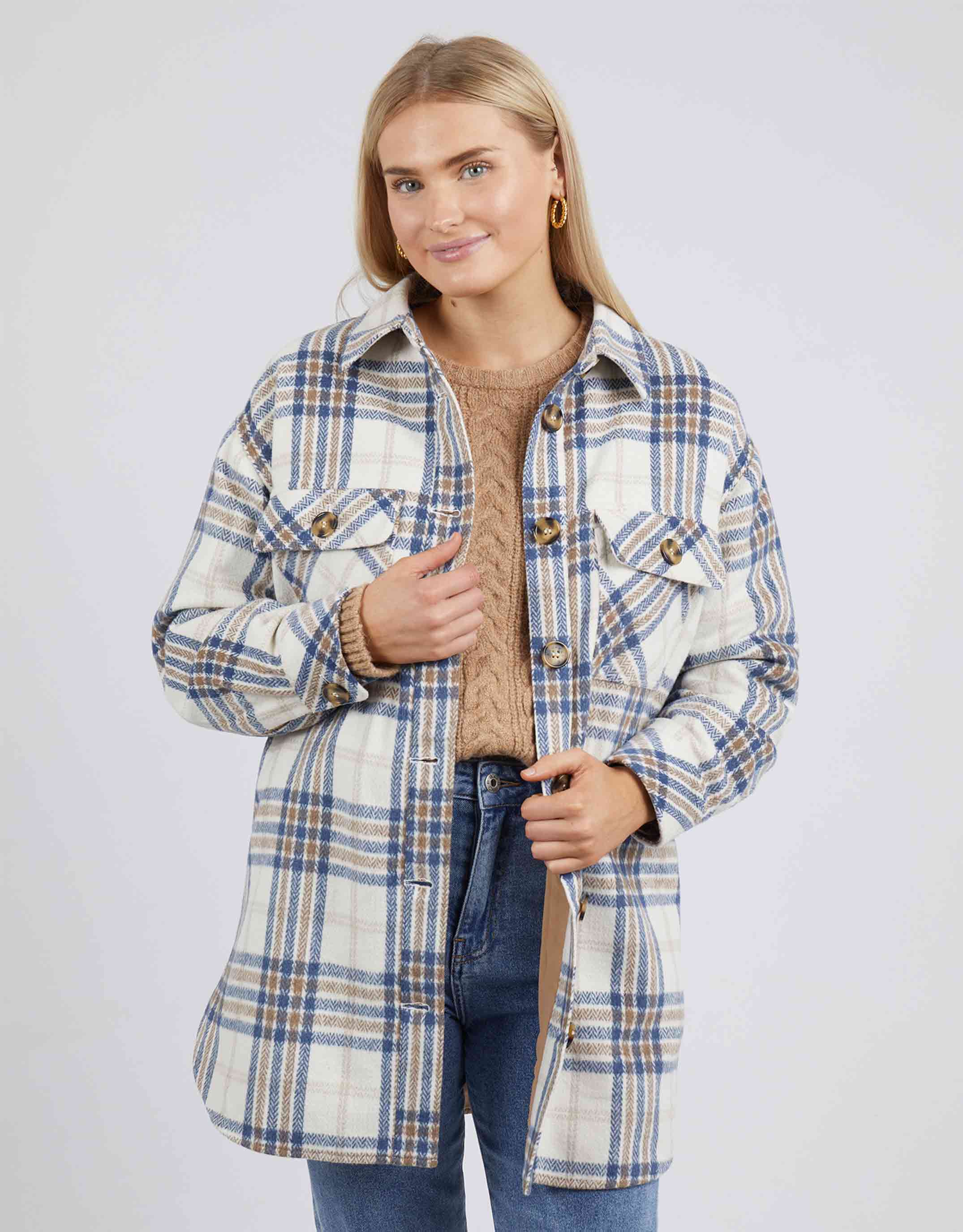 Sigrid Check Shacket - White/Blue/Butterscotch Check