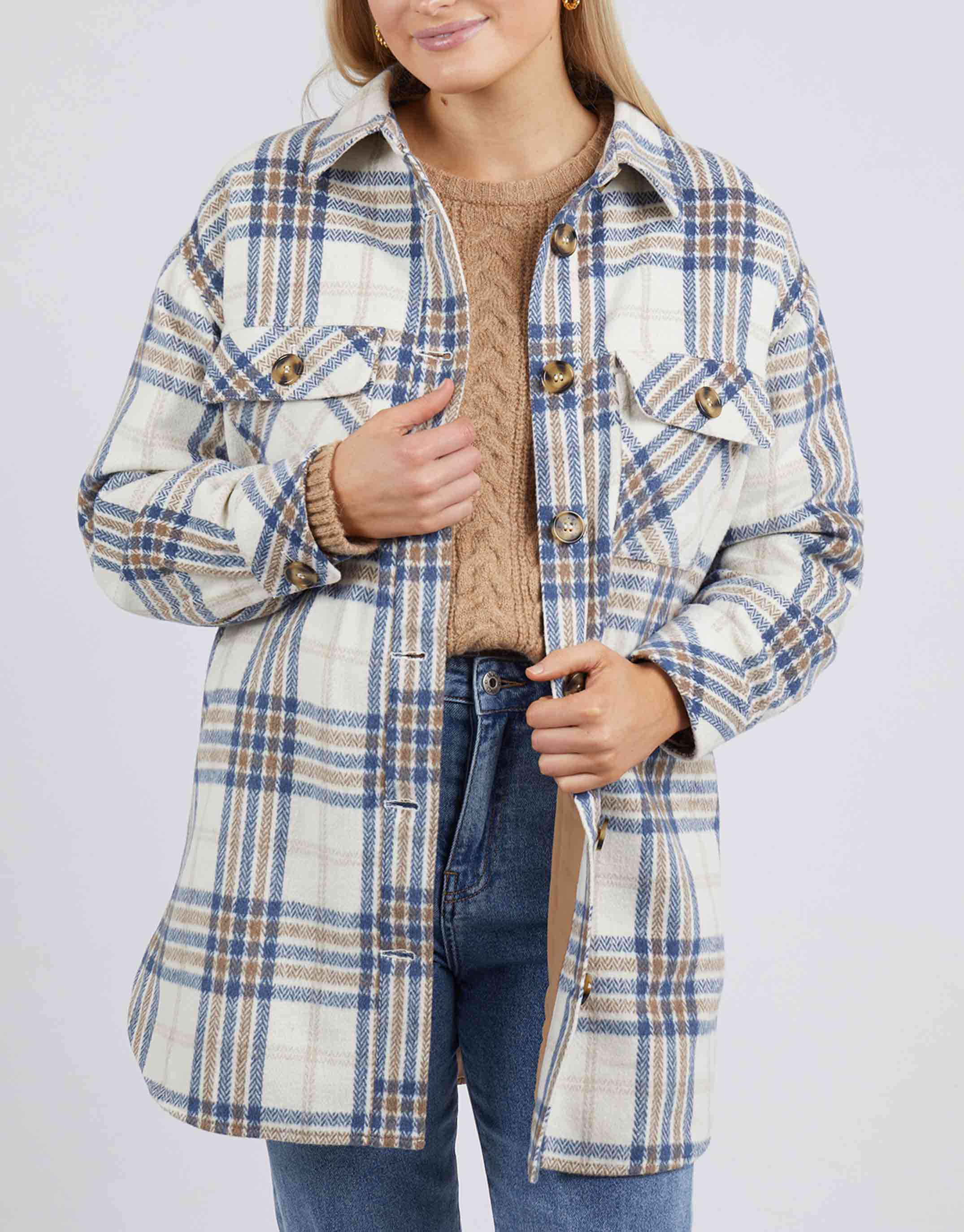 Sigrid Check Shacket - White/Blue/Butterscotch Check