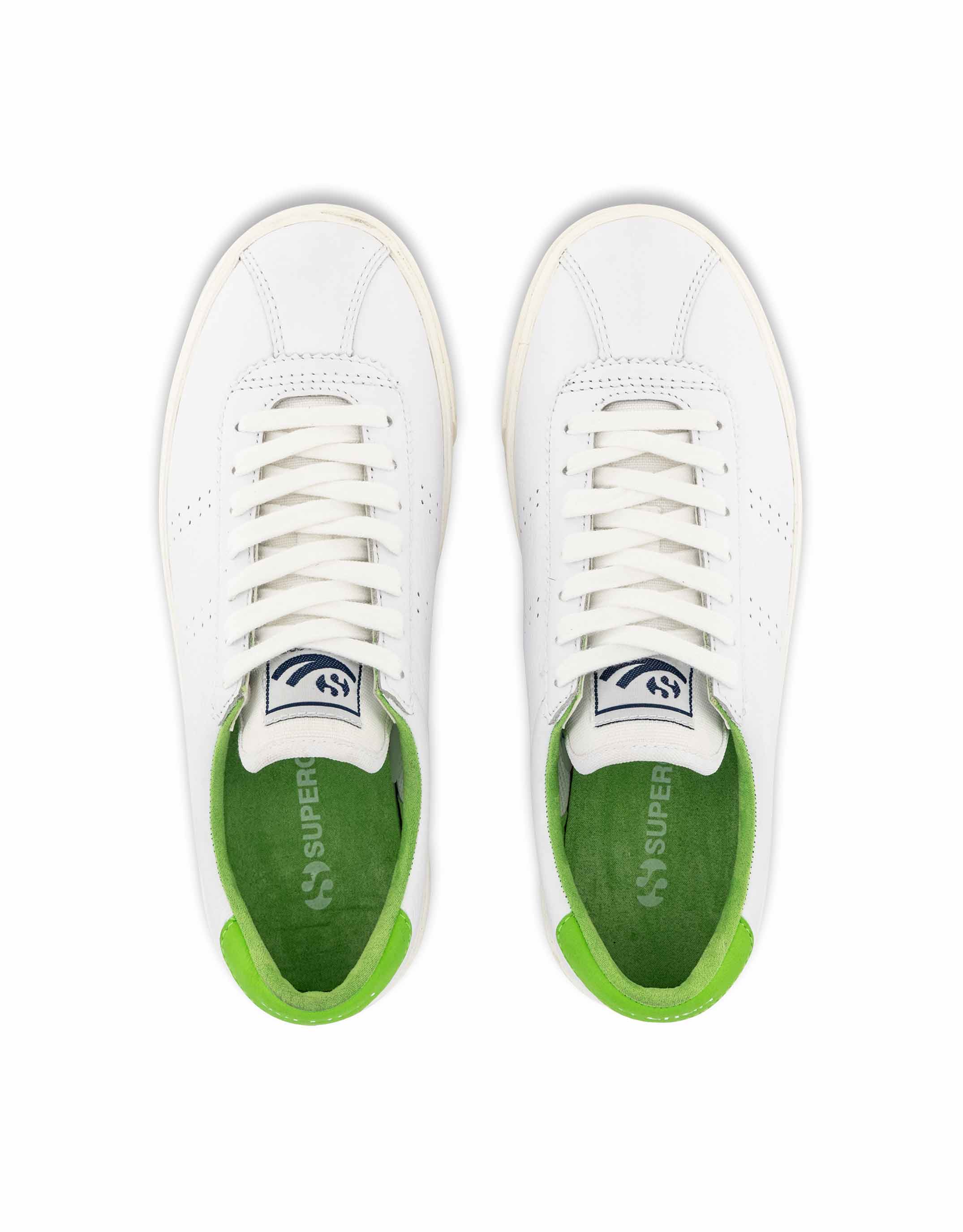 Superga Leather Sneakers - 2843 Club S Leather Sneaker - White/Green Flash