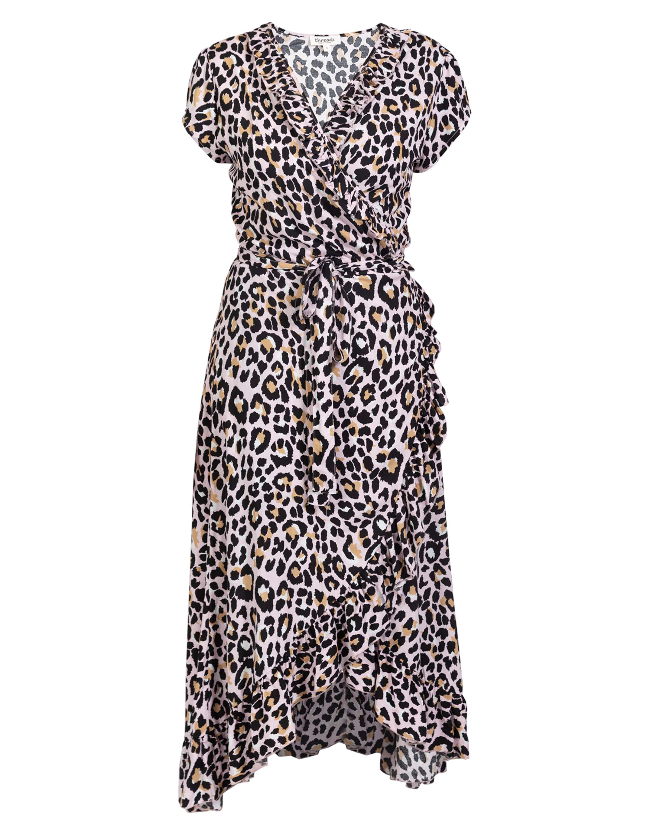 paulaglazebrook. Women's Clothing Threadz Animal Print Wrap Dress Pink