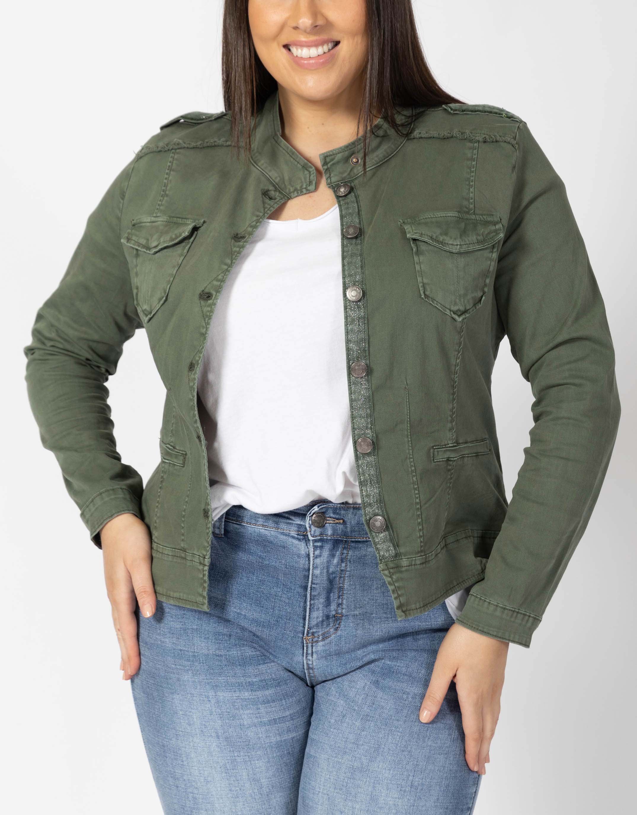 Buy Plus Size Military Denim Jacket - Khaki Threadz For Sale Online  Australia | White & Co.