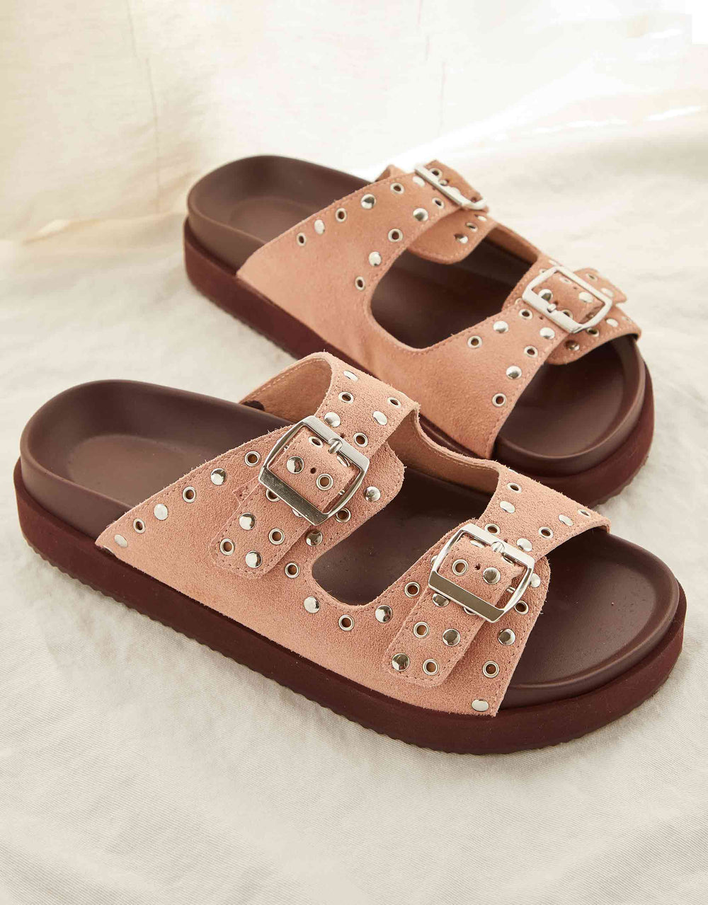 Maggie Leather Slides - Pink Suede