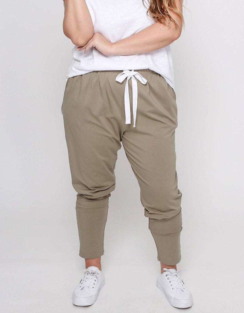 white khaki joggers