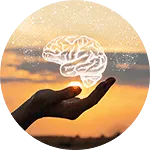 Hand holding a graphical brain