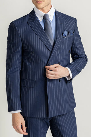 blue pinstripe suit