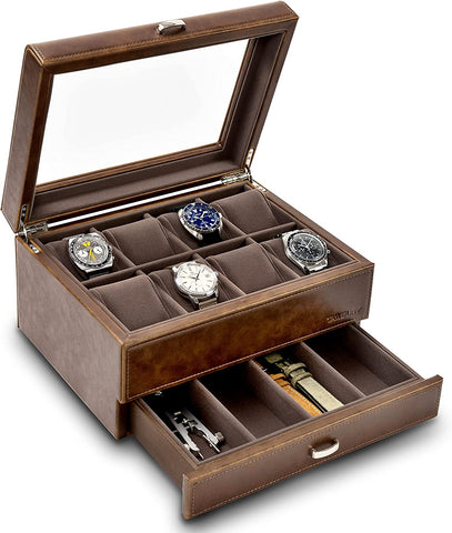 watch box is a single box while his watches look organised and will likely last longer