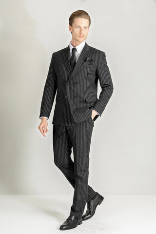 black pinstripe suit