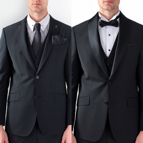 Black Tuxedo Suit with Sequins Details Paired with Classic Vest, Shirt