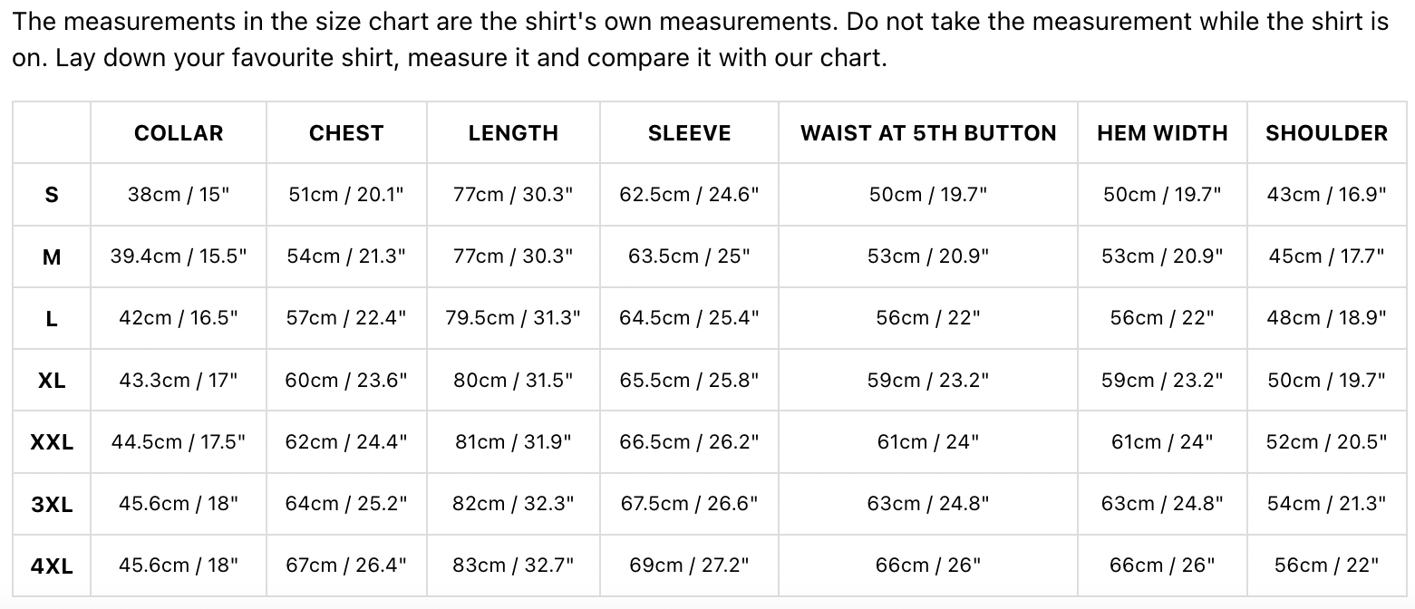 shirt measurements