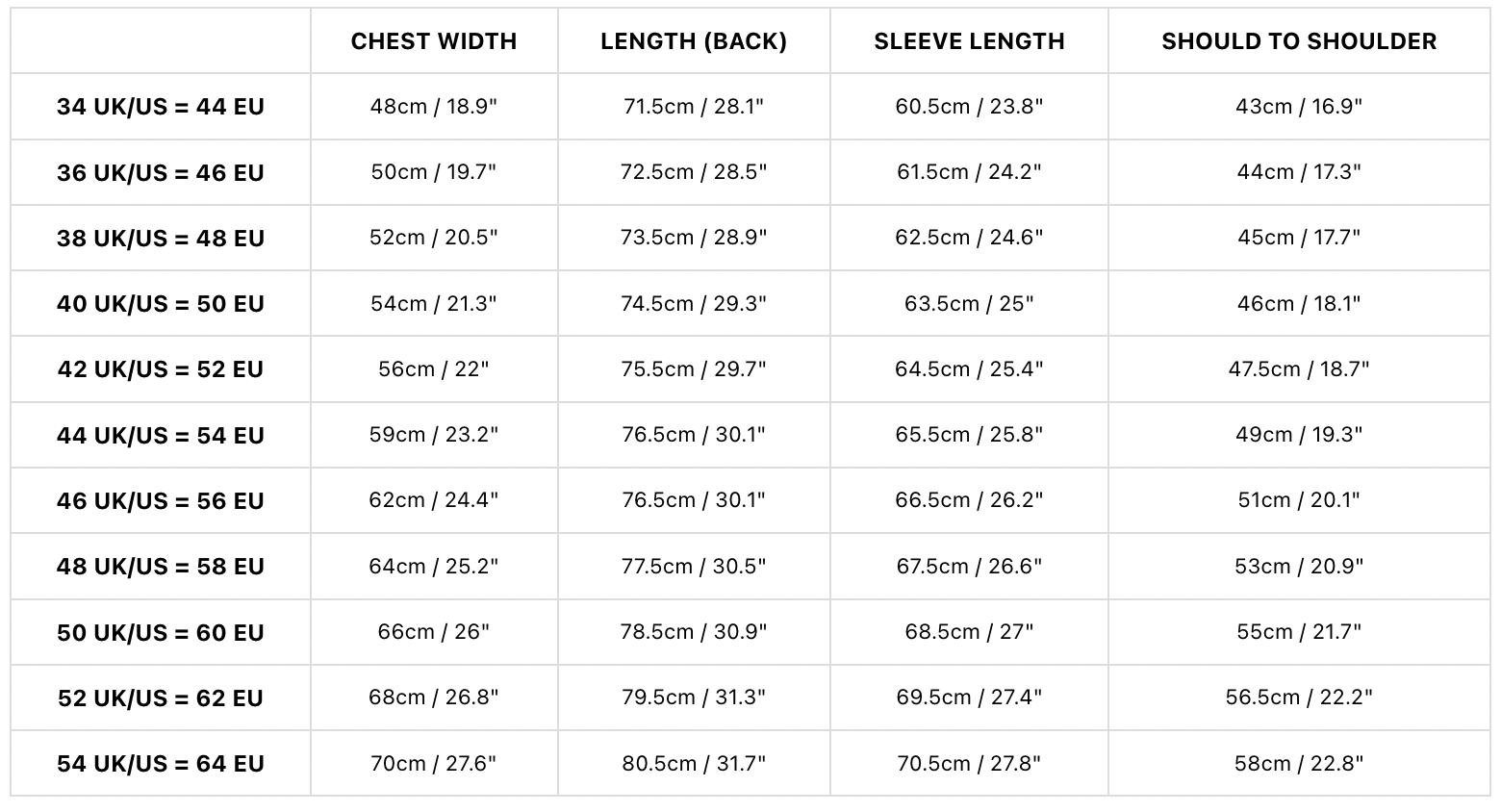 Men's Size Guide UK - Jack Martin Menswear