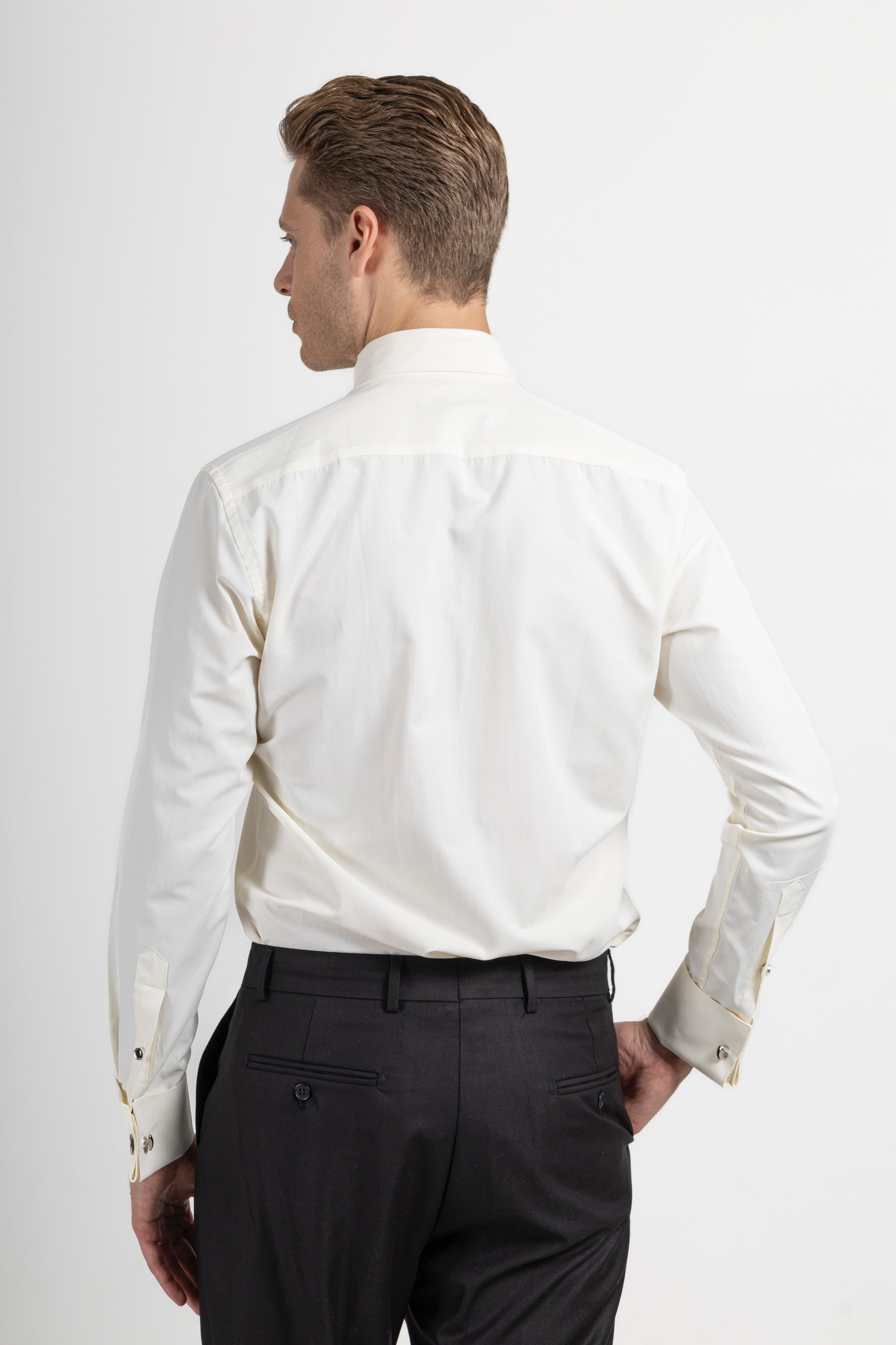 Off White Wing Collar Double Cuff Dress Shirt | Jack Martin