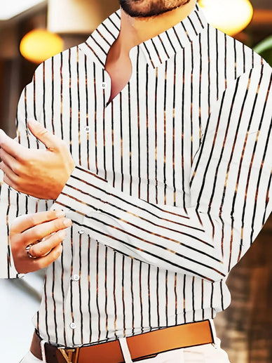 Men's Full Size Striped Button Up Long Sleeve Shirt Plus Size