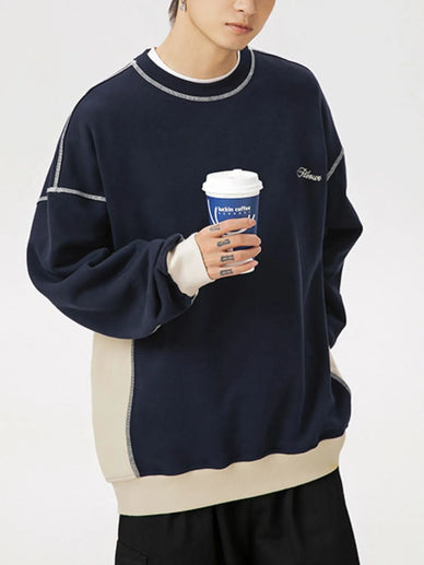 Men's Contrast Round Neck Drop Shoulder Sweatshirt