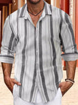 ExpProductImageMen's Full Size Striped Button Up Long Sleeve Shirt Plus Size_