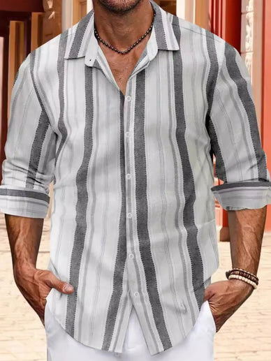 Men's Full Size Striped Button Up Long Sleeve Shirt Plus Size