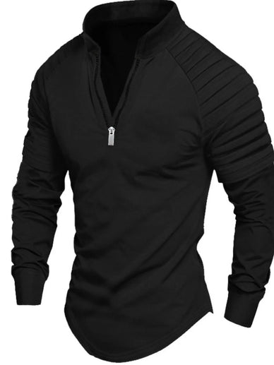 Men's Full Size Quarter Zip Long Sleeve Polo Plus SIze