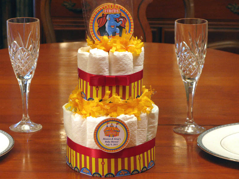 Vintage Circus 2 Tiered Diaper Cake Centerpiece Baby Shower Favors