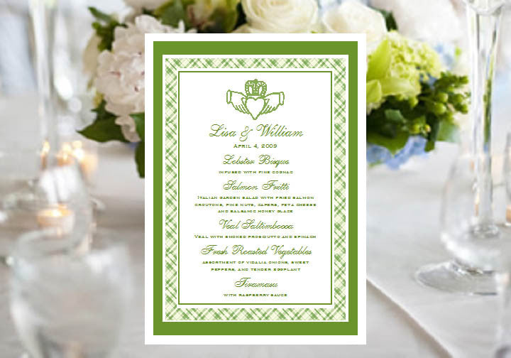 Claddagh Irish Wedding Bridal Baby Shower Menu Cards Pavia Party