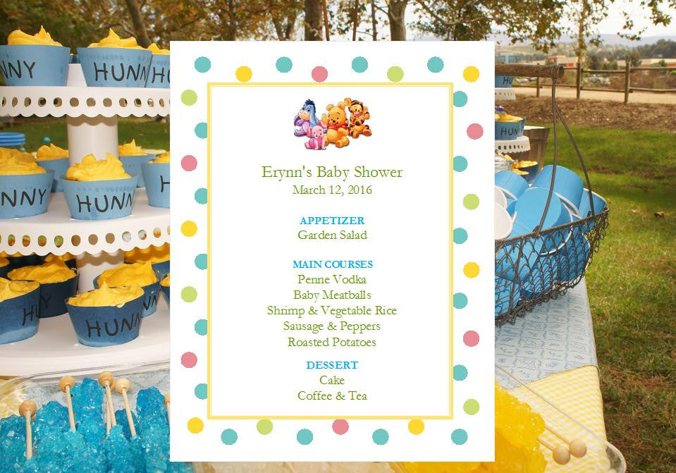 Winnie The Baby Pooh And Friends Baby Shower Menu Cards Pavia