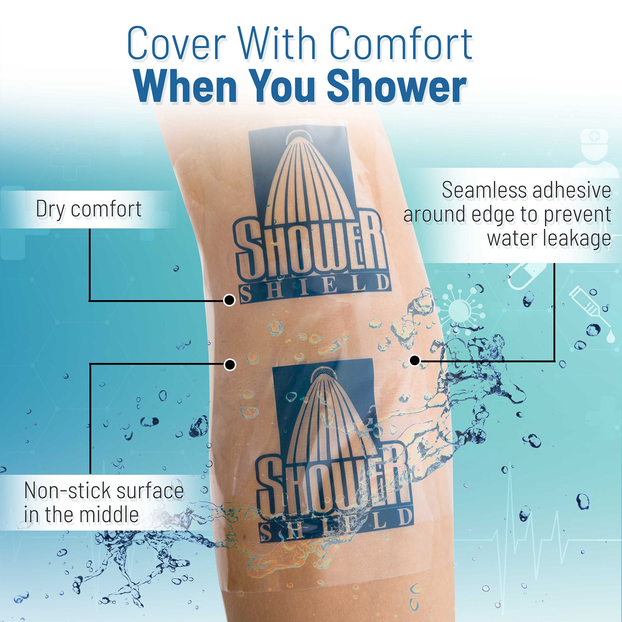 Shower Shield 10in x 12in Large Waterproof Wound Dressing Cover (7 Pack)