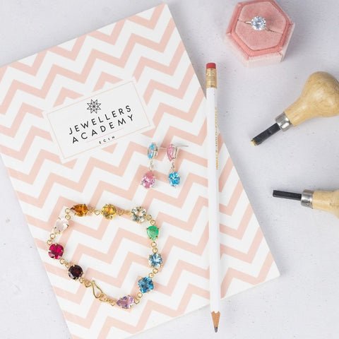 Jewellers Academy notebook and gemstone bracelet