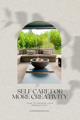 Self care for productivity. Image of spa with firepit and comfortable outside seating