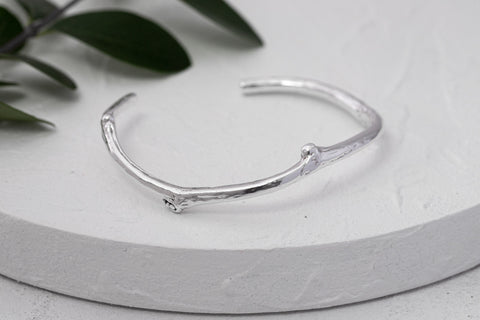 Silver twig bangle bracelet