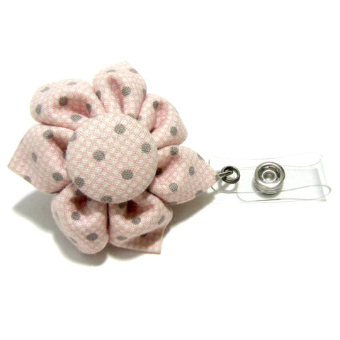 Pink & Grey Polka Dot Flower Retractable Badge Reel, ID Holder, Lanyar –  Hold It!