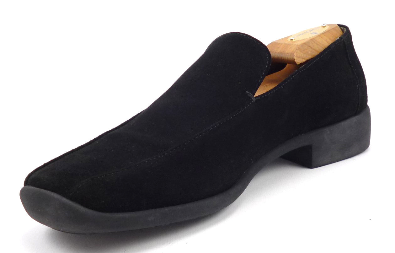 black suede slip on loafers