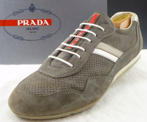 PRADA sz 7.5 PERFORATED SUEDE SNEAKERS 