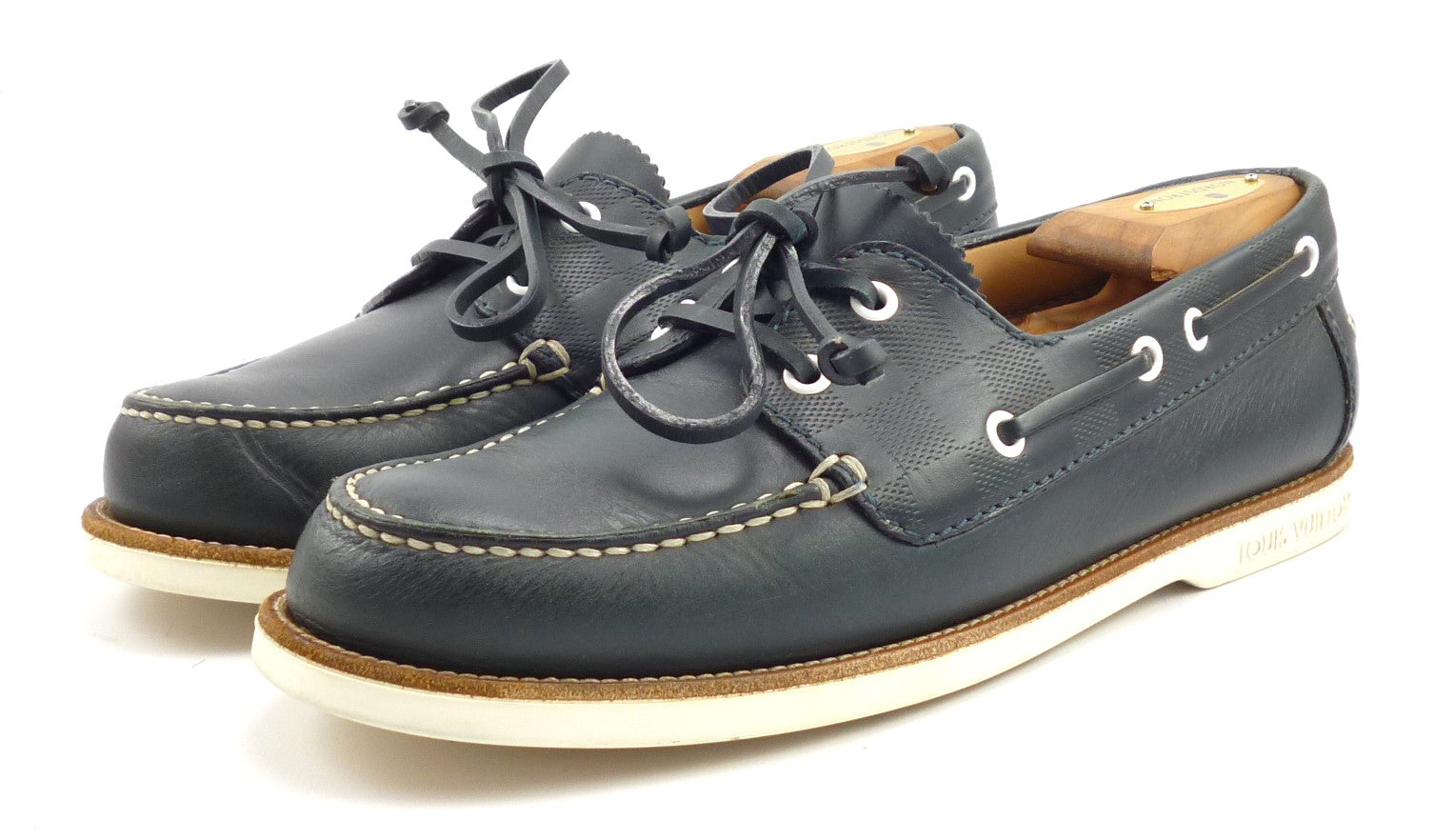 Louis Vuitton Mens Shoes 8 US Leather Boat Style Blue – Distinctive Deals - Designer Bags, Shoes ...
