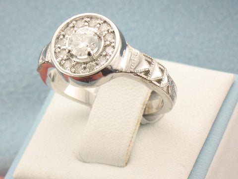 Custom white gold Art Deco inspired ring set with Moissanite
