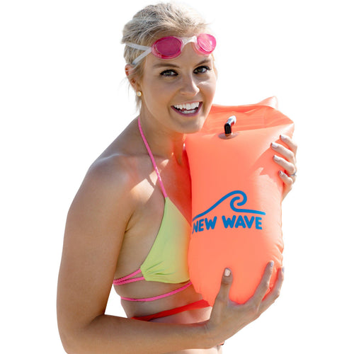 New Wave Open Water Swim Buoy - Medium (15 Liter) w/ Drybag - PVC Orange