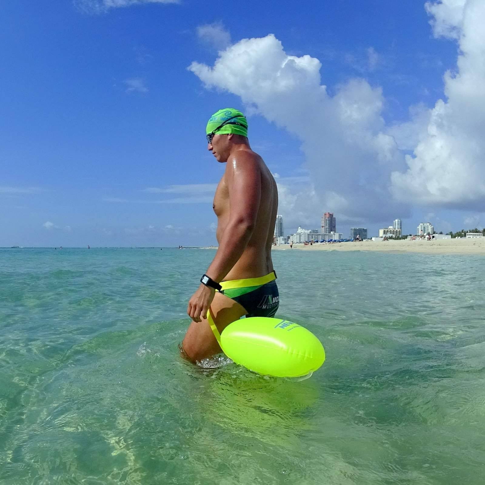 New Wave Swim Bubble for Open Water - Fluorescent Green Triathlon Buoy (No  Drybag)