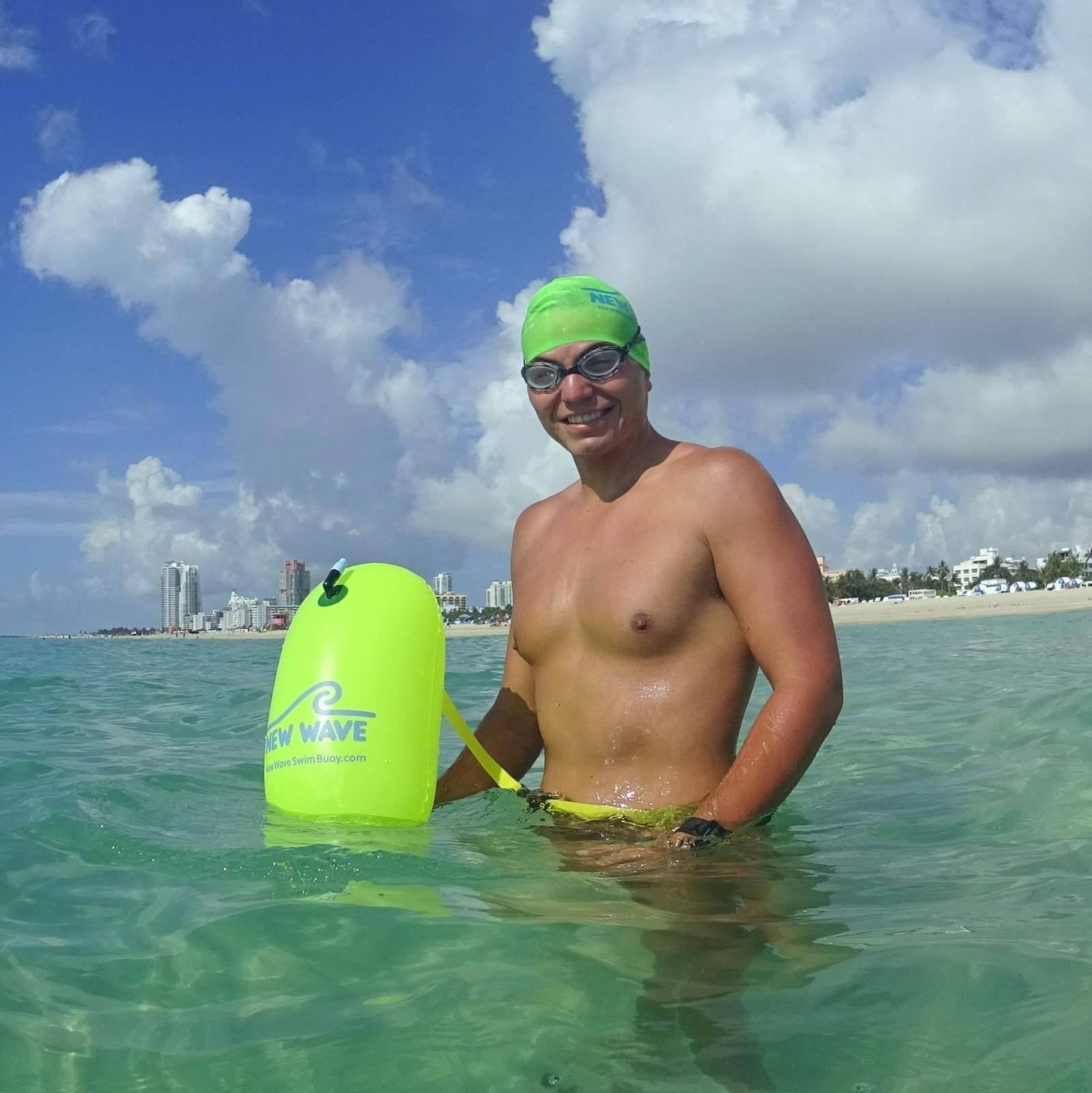 New Wave Swim Buoy - Yellow PVC 15 Liter (Medium) with Drybag