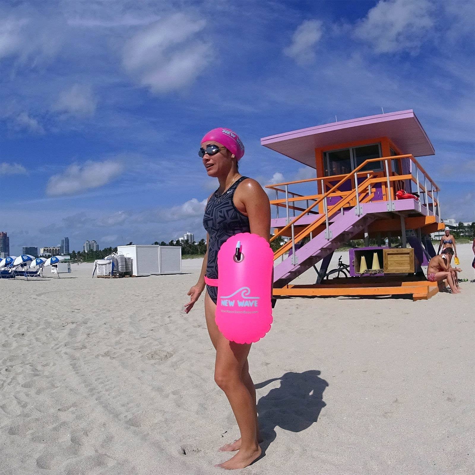 New Wave Swim Bubble for Open Water - Orange Triathlon Buoy (No