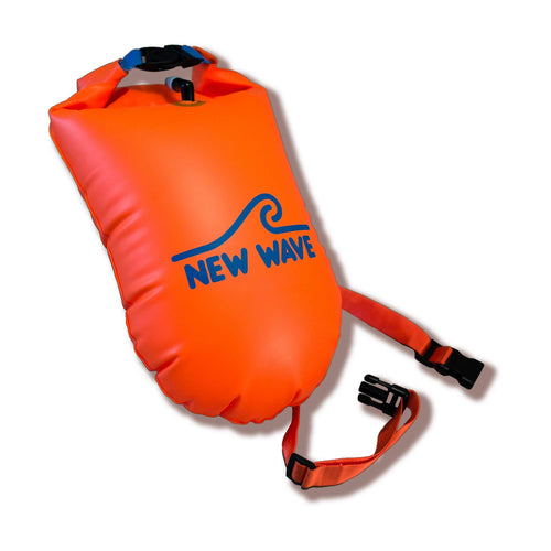 New Wave Swim Buoy - Large (20 Liter) w/ Drybag Nylon - TPU Orange