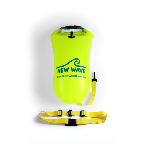 New Wave Swim Buoy for Open Water - Medium (15 Liter) w/ Drybag - PVC Fluo Green